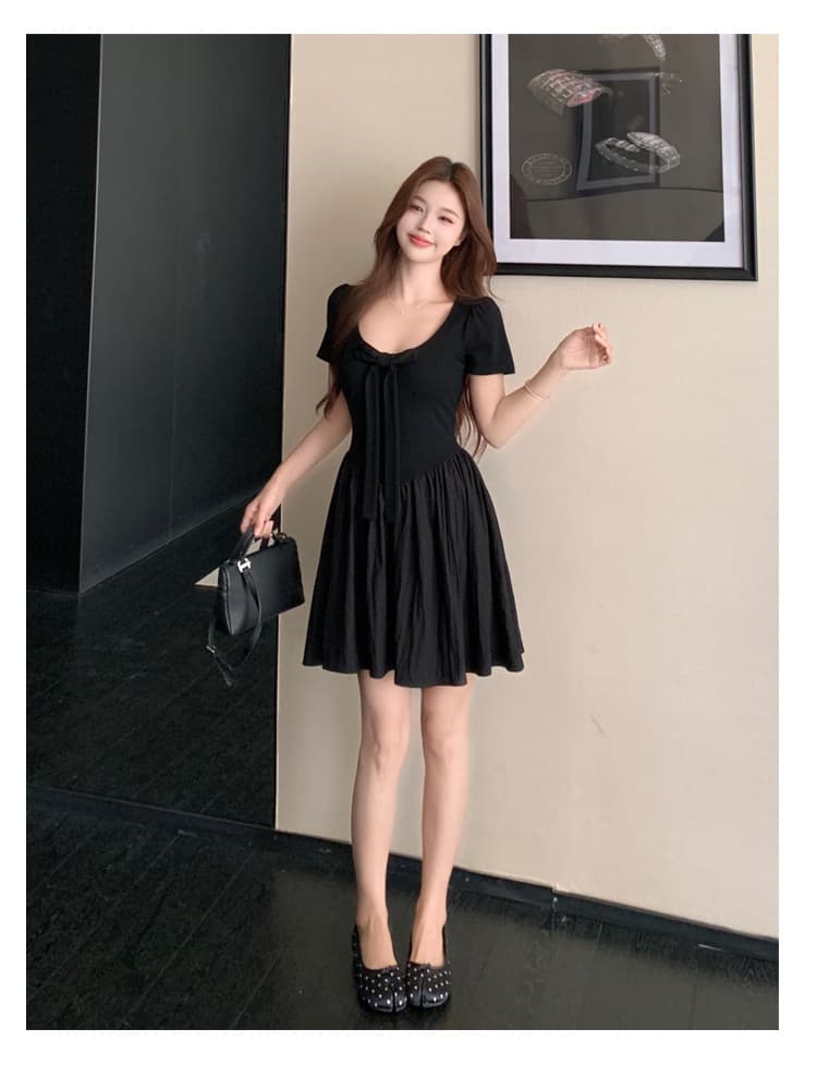 실사 파리 전복 빅 사이즈 여성 의류 프랑스식 검정색 고급 센스 나비 매듭 디자인 롱 코트 허리 수축 드레스 상세 이미지 16
