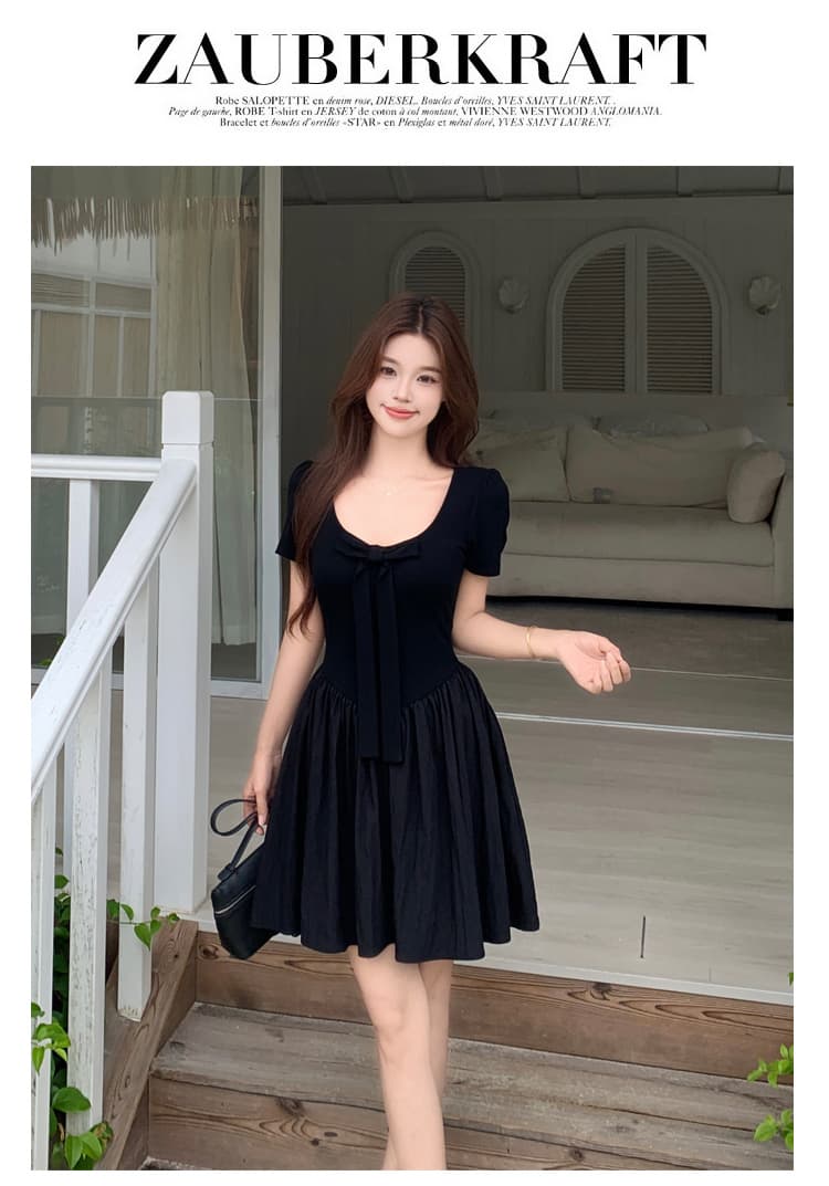 실사 파리 전복 빅 사이즈 여성 의류 프랑스식 검정색 고급 센스 나비 매듭 디자인 롱 코트 허리 수축 드레스 상세 이미지 21
