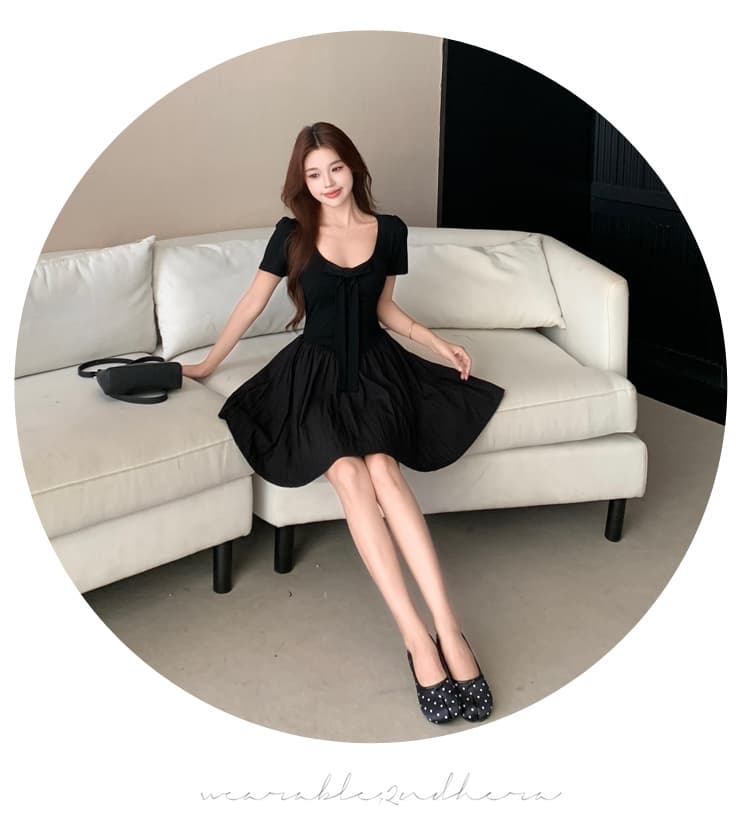 실사 파리 전복 빅 사이즈 여성 의류 프랑스식 검정색 고급 센스 나비 매듭 디자인 롱 코트 허리 수축 드레스 상세 이미지 27