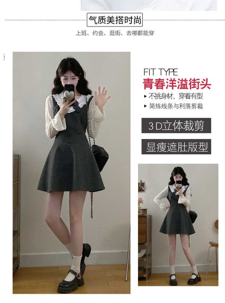 실사 달콤한 스타일 모직 천 골드 치마 여성 가을 겨울 새로운 그는 벤 바람 마이크로 지방 빅 사이즈 허리 수축 슬림해 보이는 드레스 상세 이미지 6