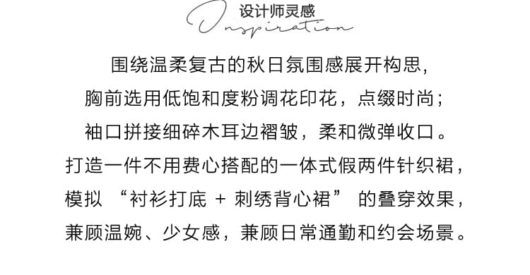실사 빅 사이즈 여성 의류 지방 mm 한 부서 달콤한 스타일 연령 감소 드레스 이른 가을 페이크 레이어드 자수 디자인 스웨터 드레스 상세 이미지 4