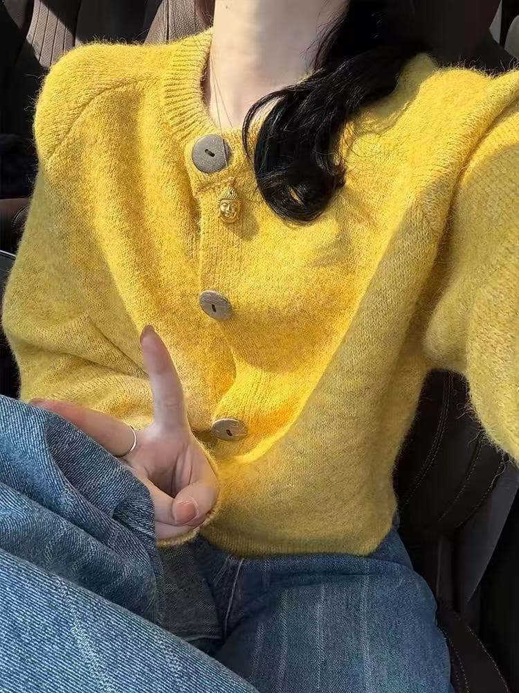 프랑스식 레트로 황색 너구리 플러시 오픈 가디건 스웨터 여성 코트 루즈핏 느긋한 바람 외출용 니트 맨위 봄과 가을 이미지 2