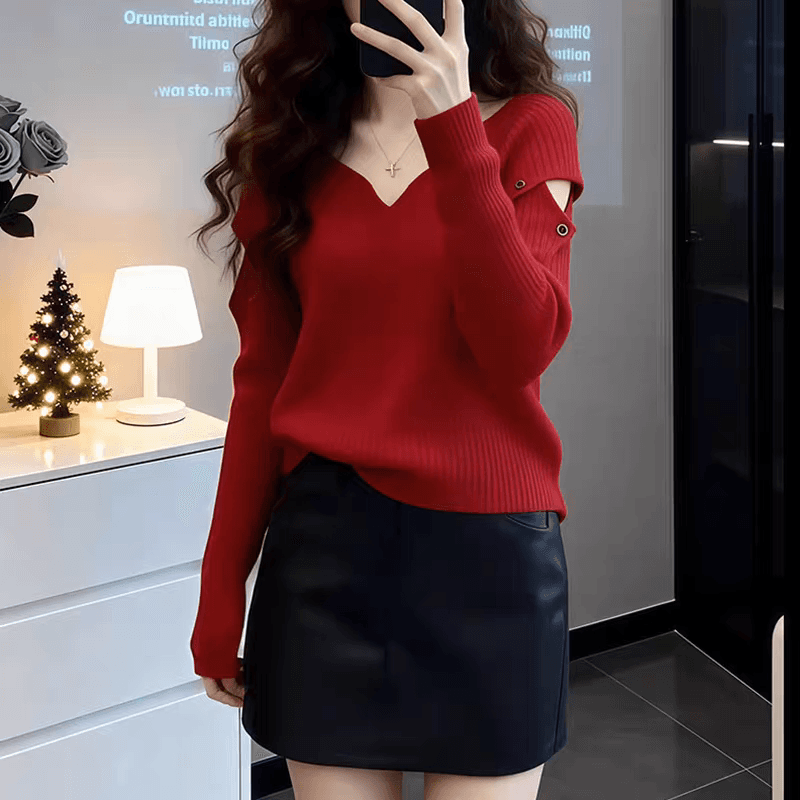 한 부서 chic 홀로우 아웃 V넥 스웨터 니트 스웨터 여성 겨울 새로운 연령 감소 자이언트 잘 생긴 ~ 중 인사이드 가져 가라. 화이트 맨위 이미지 2