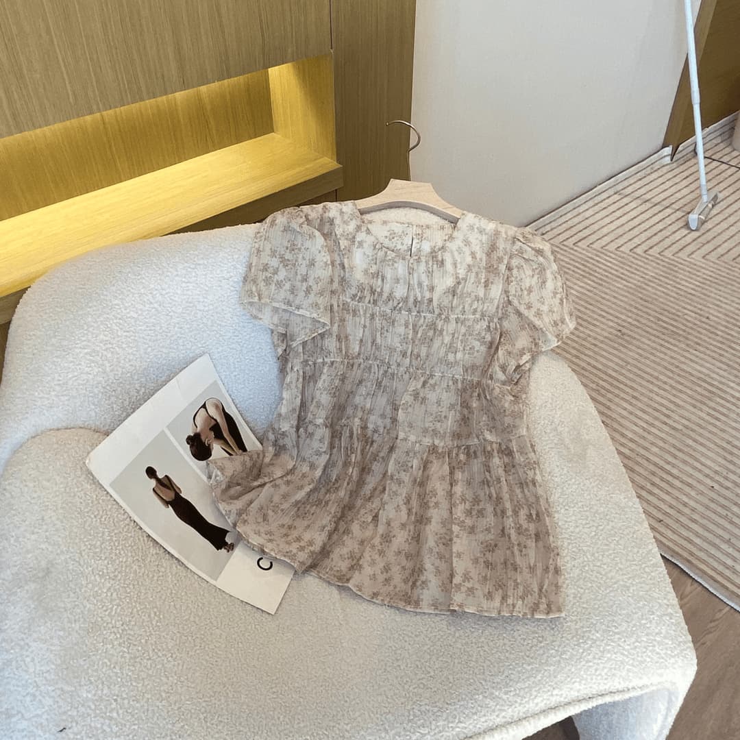 반팔 주름 꽃무늬 여성 셔츠 여름 새로운 프랑스식 Chic 레트로 패션 다용도 작은 셔츠 연령 감소 아름다운 맨위 상세 이미지 4