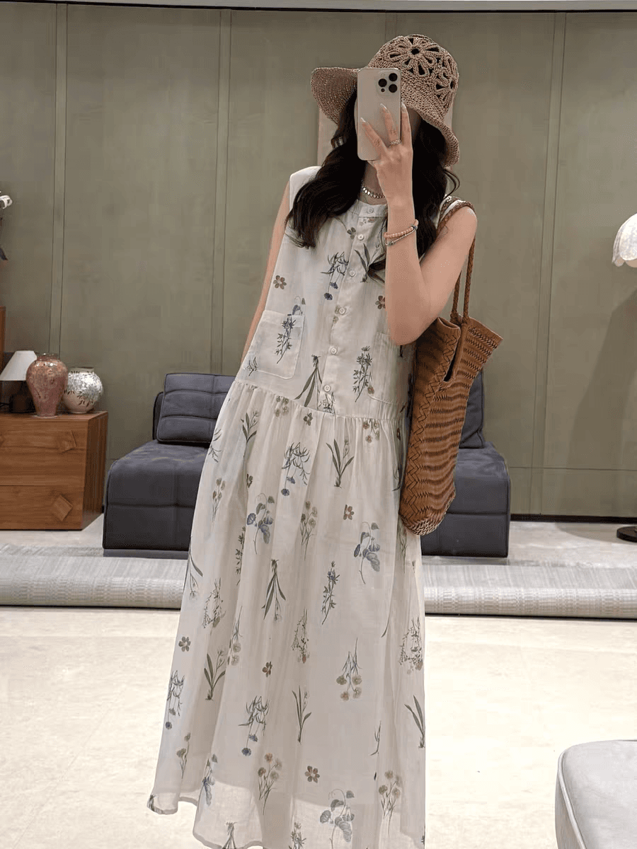 zhuozhuo 꽃 객실 트레일 일본식 신선함 바람 식물 꽃무늬 반 개방 버클 벨트 주머니 조끼 스커트