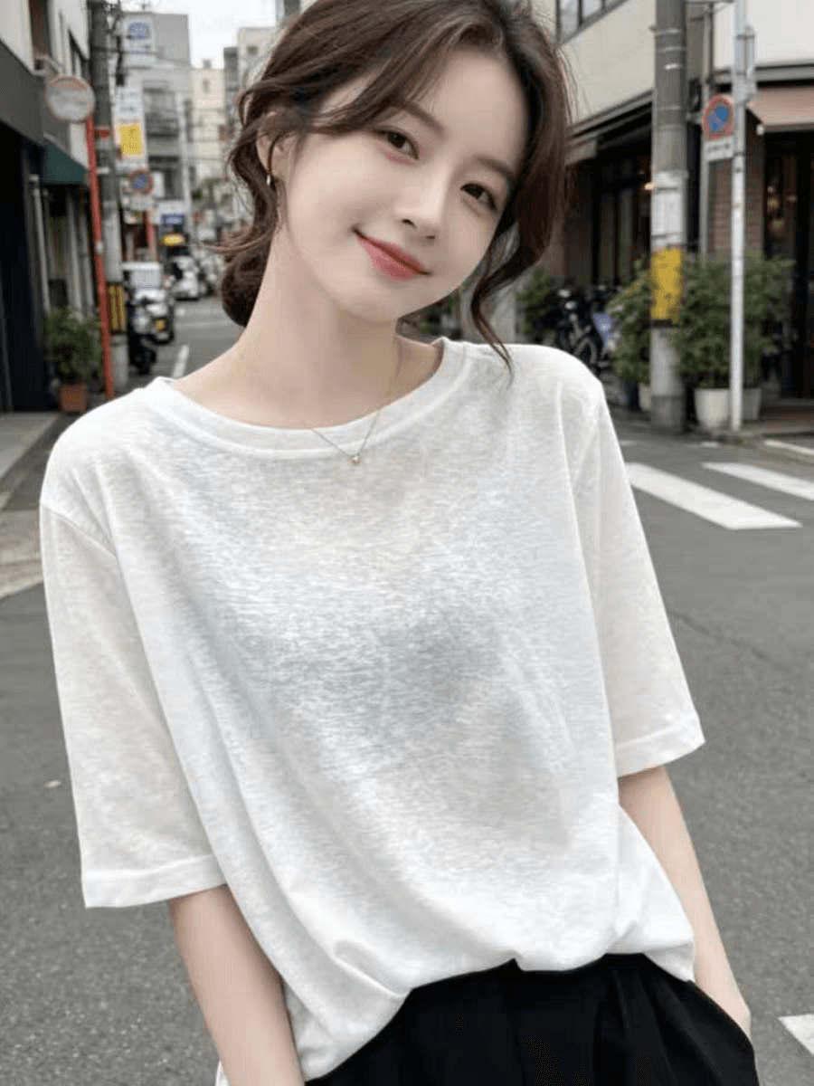 유럽 상품 눈꽃 면 화이트 반팔 티셔츠 여성 2026 새로운 여름 루즈핏 슬림해 보이는 연령 감소 슈퍼 화재 만나는 맨위 이미지 4