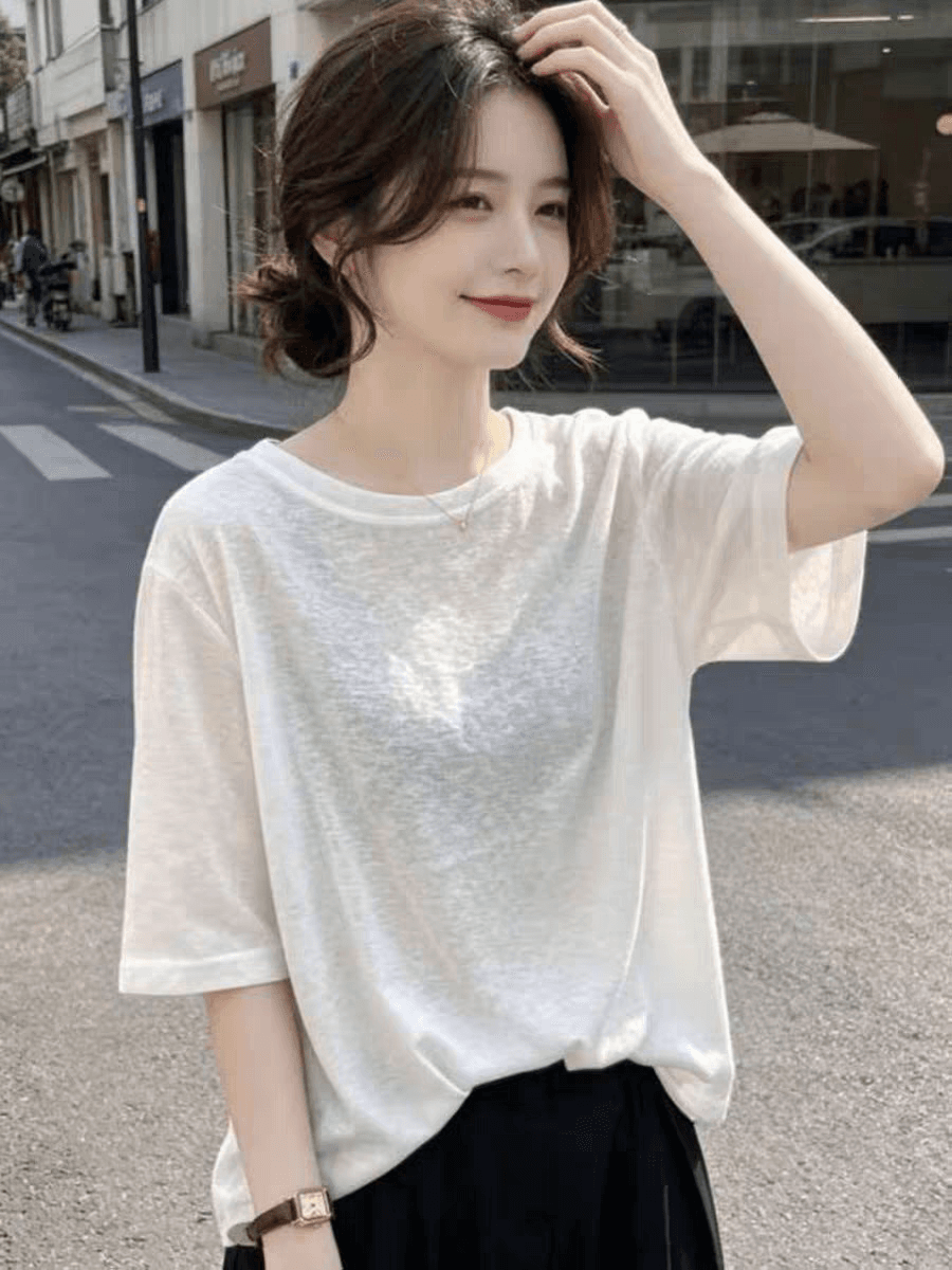 유럽 상품 눈꽃 면 화이트 반팔 티셔츠 여성 2026 새로운 여름 루즈핏 슬림해 보이는 연령 감소 슈퍼 화재 만나는 맨위 상세 이미지 2