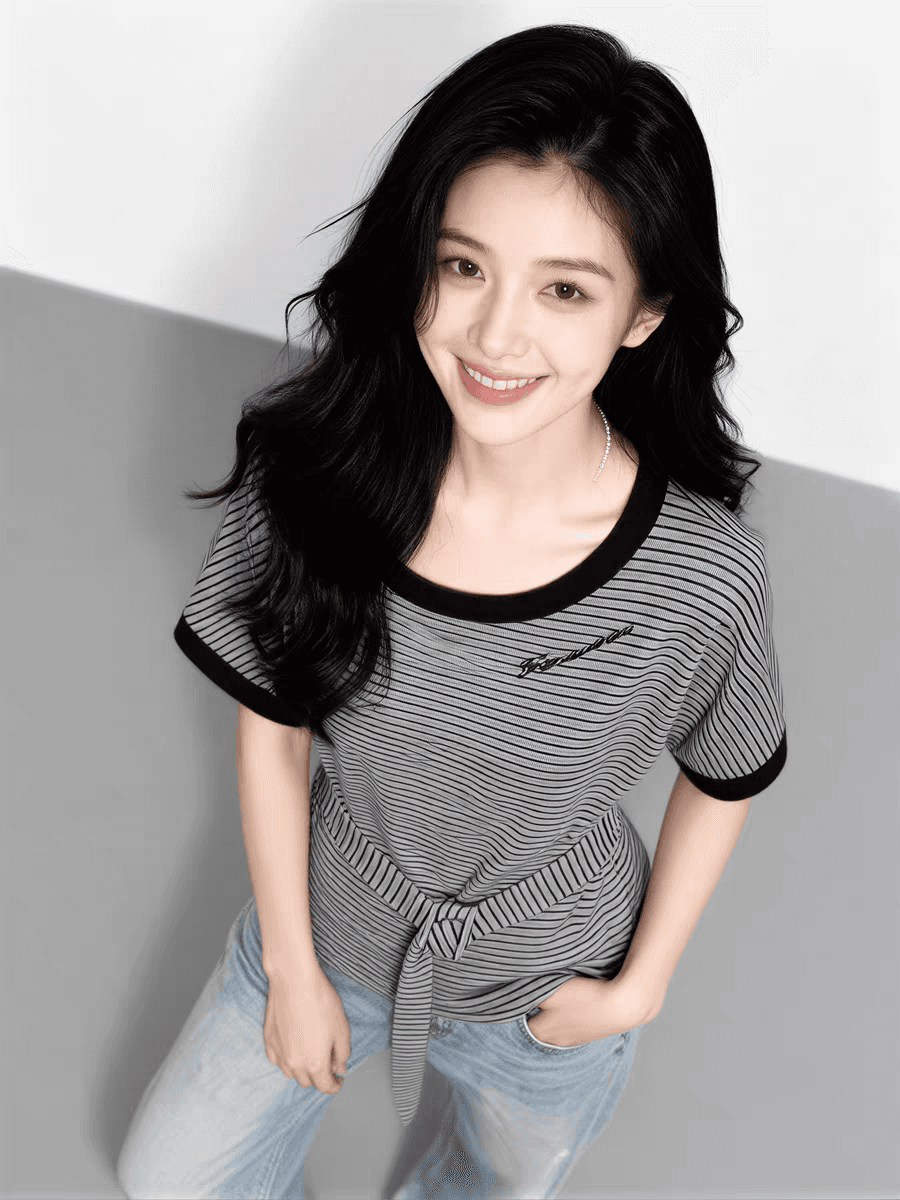 2026 여름 새로운 스트라이프 반팔 티셔츠 여성 여름 레이스업 허리 수축 슬림해 보이는 연령 감소 배색 세련된 맨위 상세 이미지 5