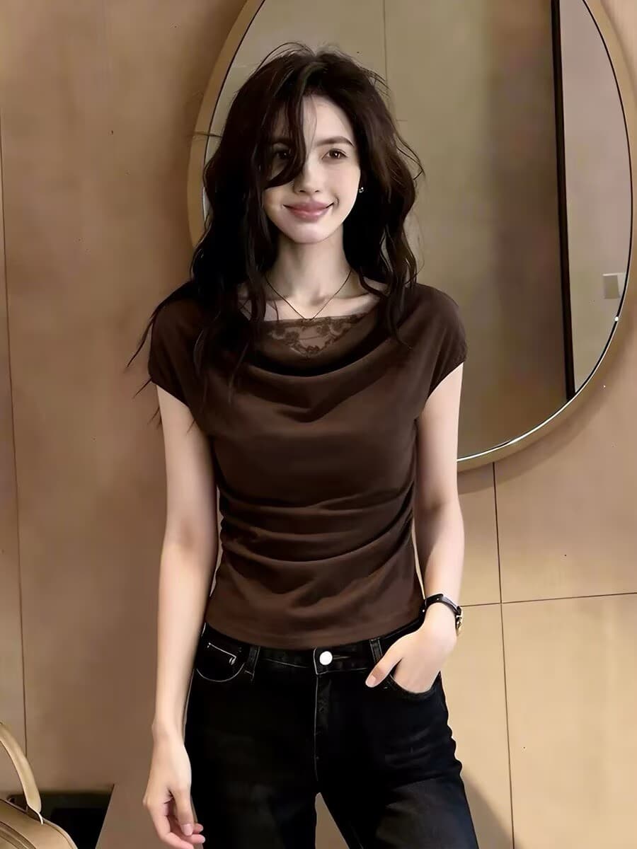 항구 바람 우아함 패션 편안함 빛 요리 한 프랑스식 바람 흔들다 칼라 반팔 셔츠 디자인 센스 작은 대중 품격 출퇴근 맨위 이미지 4