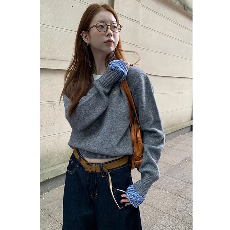 새로운 페이크 레이어드 느긋한 바람 스웨터 여자 가을 겨울 착용 가져 가라. 인사이드 가져 가라. 만나는 긴팔 맨위 니트 스웨터 상세 이미지 2