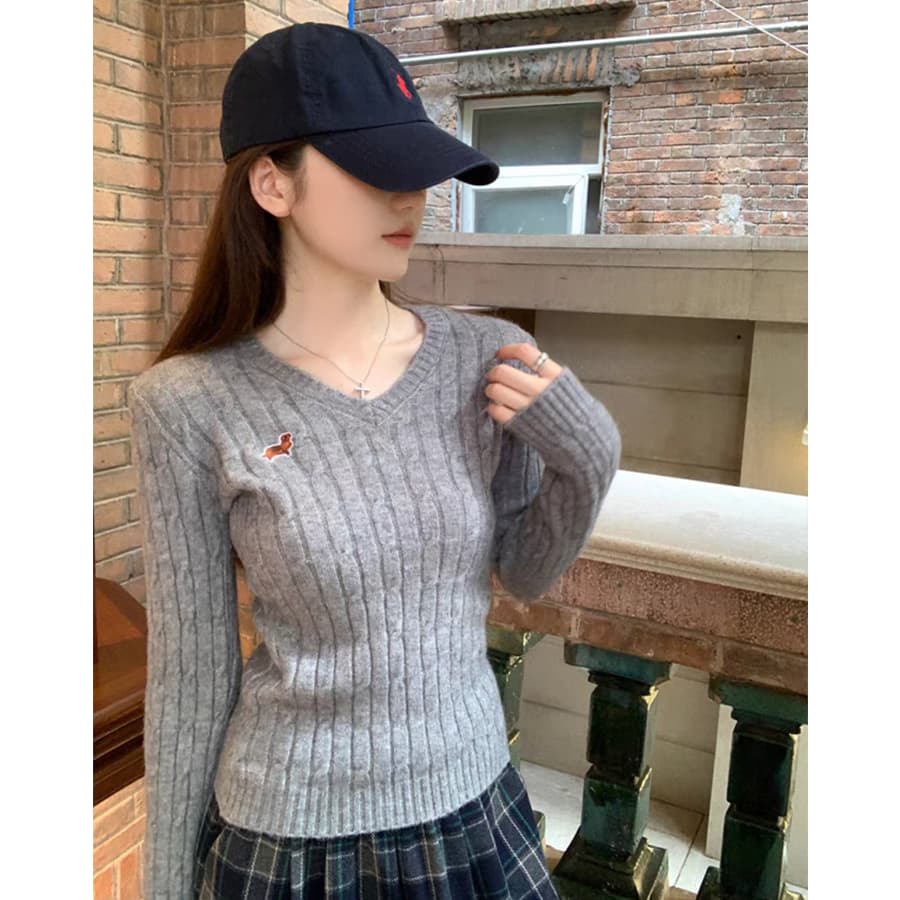 한 부서 레트로 꽈배기 V넥 화이트 니트 스웨터 긴팔 여성 가을 겨울 몸매 가꾸기 풀오버 인사이드 가져 가라. 스웨터 만나는 맨위 상세 이미지 1