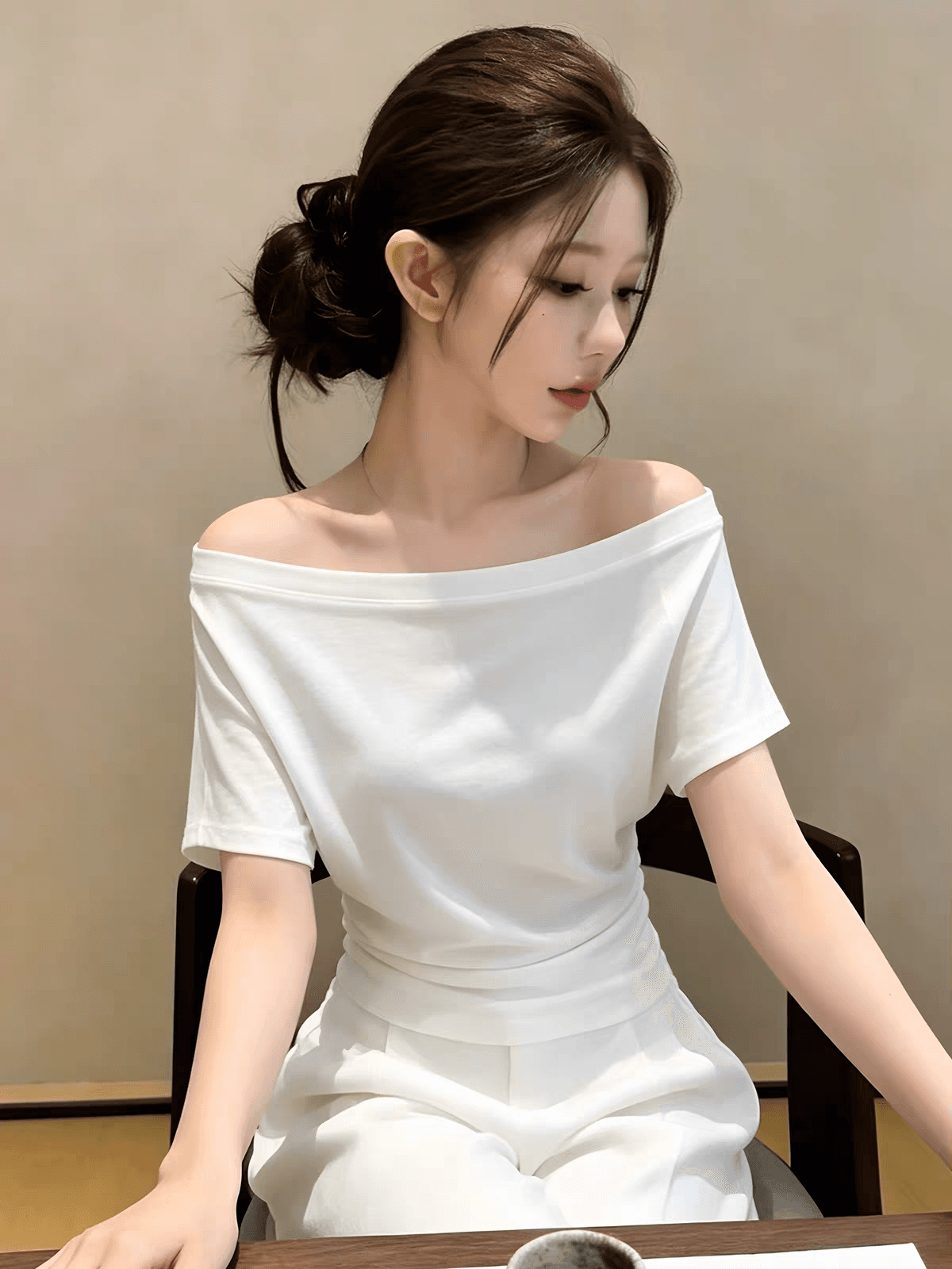 순수한 욕망 핫걸 바람 오프숄더 반팔 티셔츠 여성 여름 몸매 가꾸기 슬림해 보이는 출퇴근 품격 미니멀리즘 캐주얼 작은 맨위