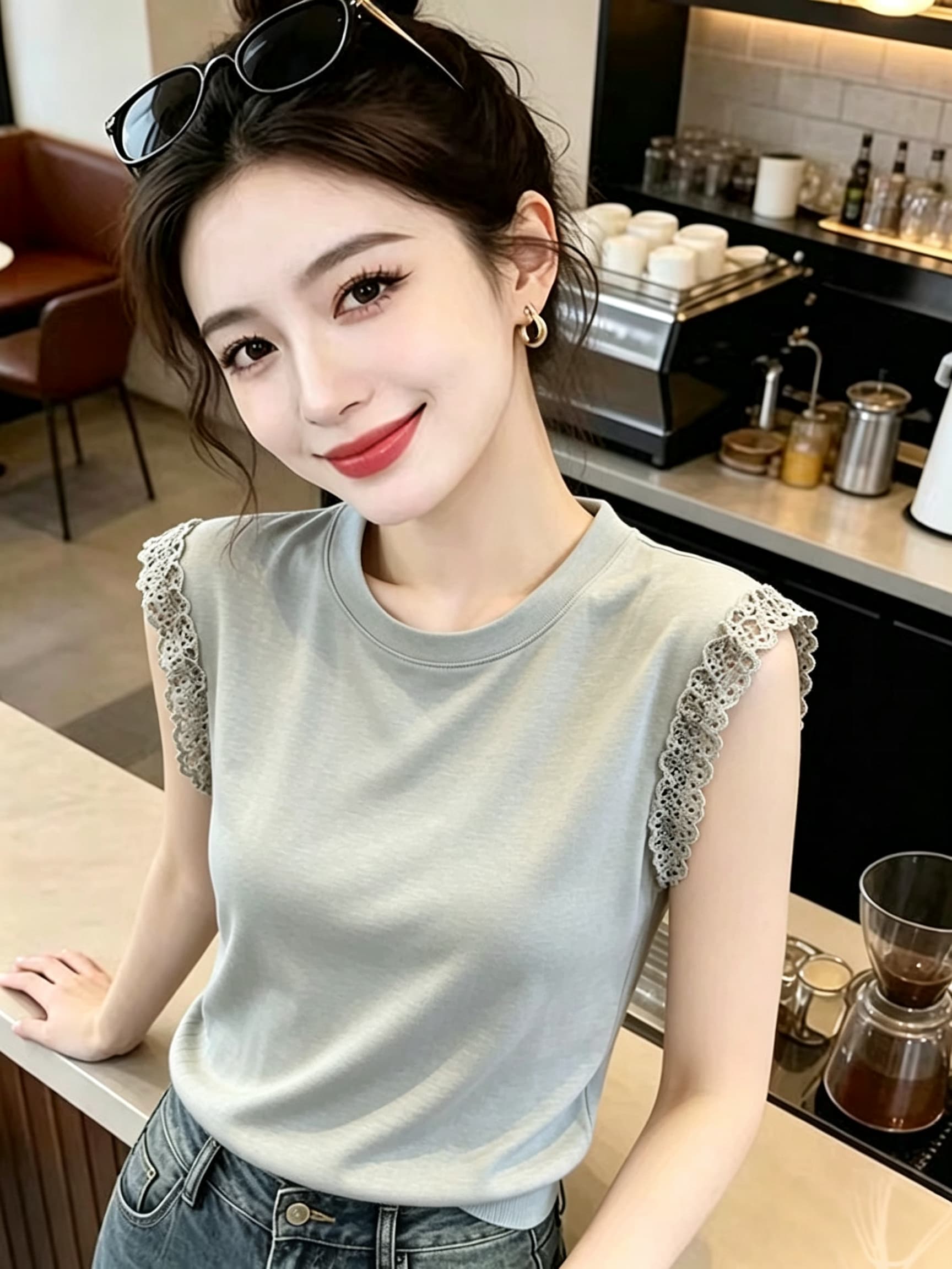 한 부서 디자인 센스 티셔츠 여성 여름 고유 한 아름다운 자이언트 잘 생긴 ~ 중 작은 맨위 이미지 2