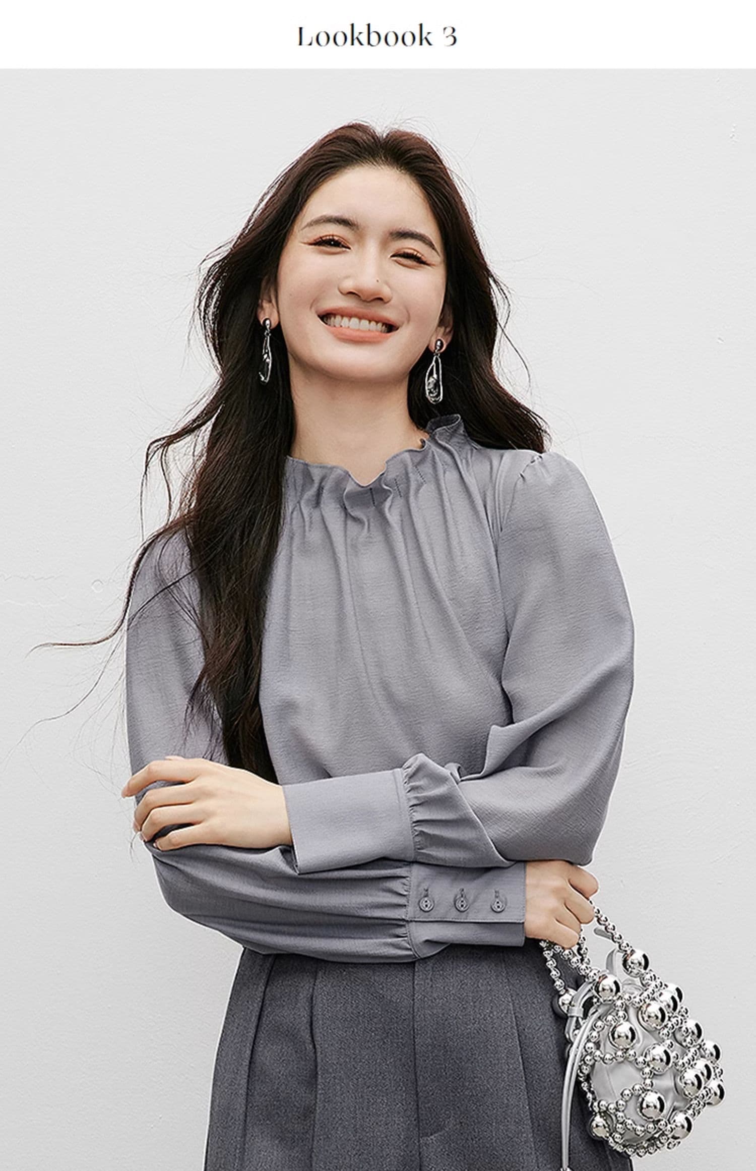 레트로 궁정 바람 쉬폰 블라우스 봄 가을 2026 새로운 여성 의류 단색 품격 3 차원 꽃밭 칼라 긴팔 맨위 이미지 3