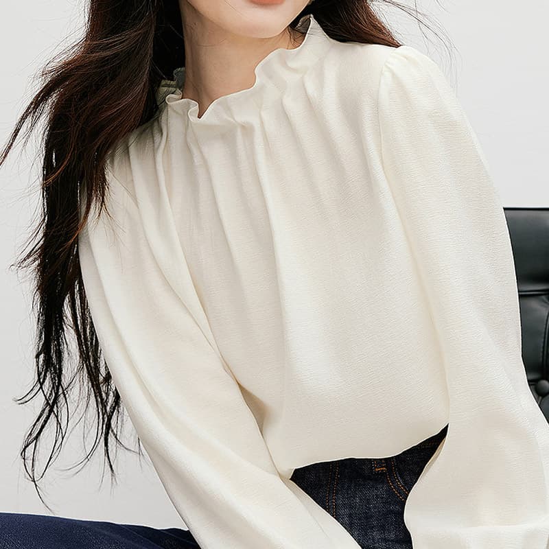 레트로 궁정 바람 쉬폰 블라우스 봄 가을 2026 새로운 여성 의류 단색 품격 3 차원 꽃밭 칼라 긴팔 맨위 상세 이미지 7