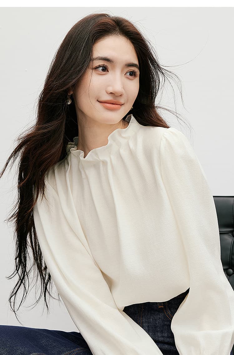 레트로 궁정 바람 쉬폰 블라우스 봄 가을 2026 새로운 여성 의류 단색 품격 3 차원 꽃밭 칼라 긴팔 맨위 상세 이미지 12