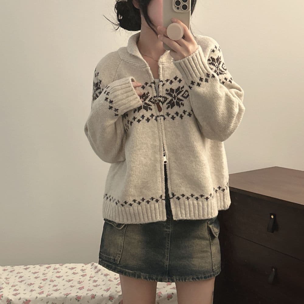 한국 chic 가을 겨울 작은 대중 레트로 배색 자카드 디자인 루즈핏 다용도 긴팔 니트 스웨터 스웨터 여성 코트 상세 이미지 5