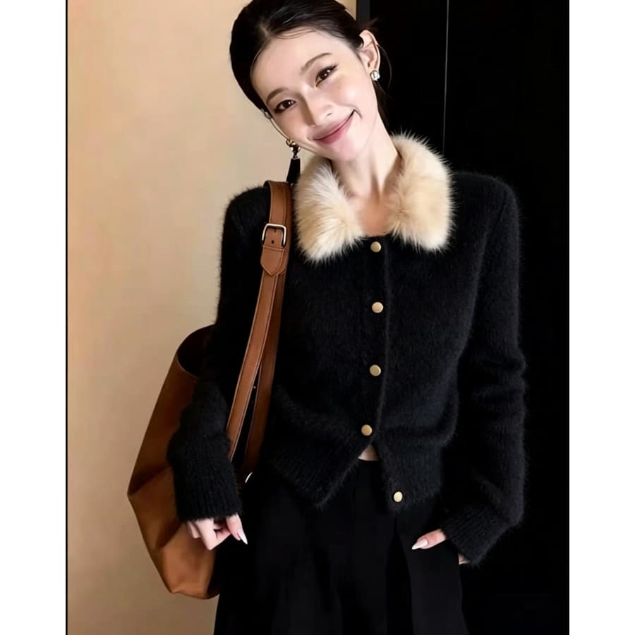 폴로 칼라 페이크 레이어드 스웨터 여성 코트 가을 겨울철 새로운 레이스 나비 매듭 니트 오픈 가디건 쇼트 스타일 맨위 이미지 2