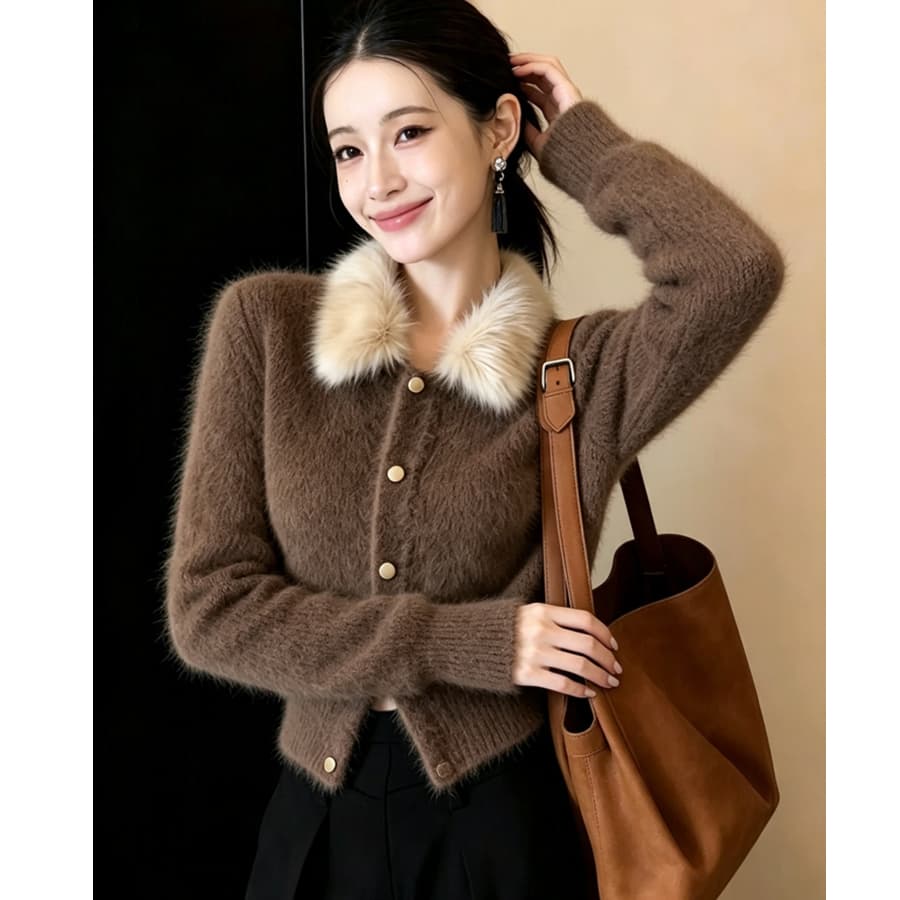 폴로 칼라 페이크 레이어드 스웨터 여성 코트 가을 겨울철 새로운 레이스 나비 매듭 니트 오픈 가디건 쇼트 스타일 맨위 상세 이미지 3