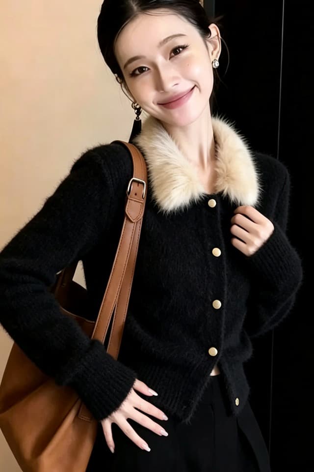 폴로 칼라 페이크 레이어드 스웨터 여성 코트 가을 겨울철 새로운 레이스 나비 매듭 니트 오픈 가디건 쇼트 스타일 맨위 상세 이미지 6