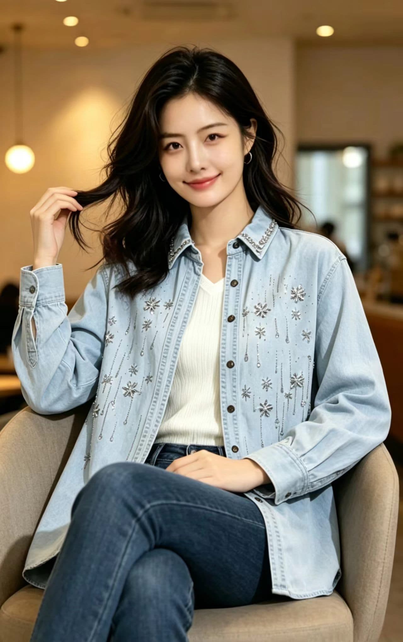 한국 동대문 데님 셔츠 여성 코트 무거운 작업 유럽 역 상세 이미지 10