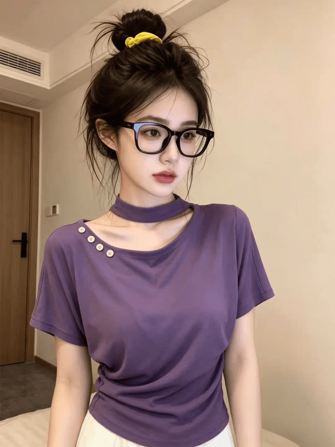 프랑스식 홀로우 아웃 비스듬한 어깨 반팔 여성 티셔츠 2026 새로운 디자인 센스 작은 대중 Chic 고유 한 아름다운 초여름 맨위 상세 이미지 2