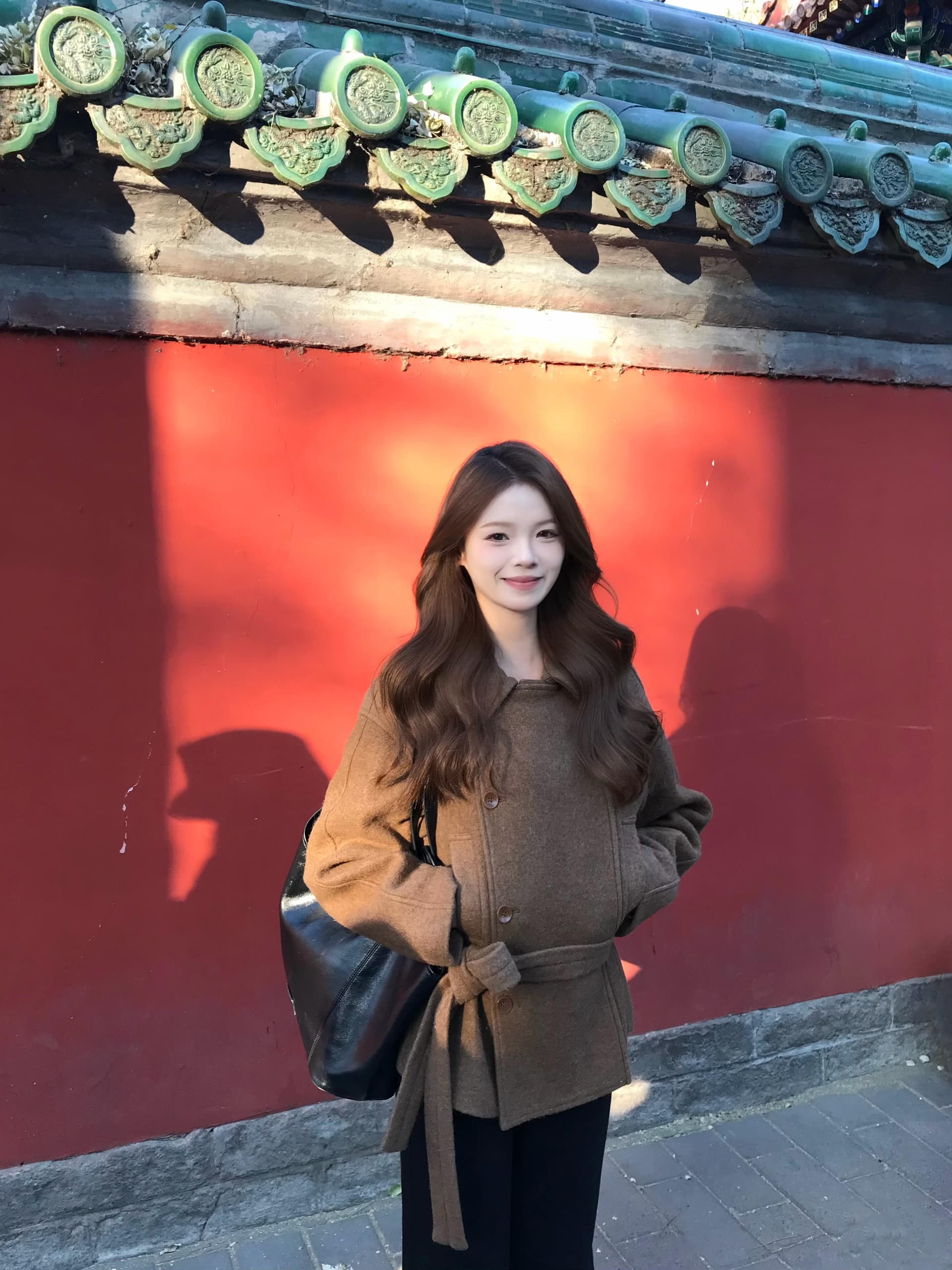 가을 겨울 코트 시리즈 벨트 섹션 커피 색상 모직 코트 여성 코트 상세 이미지 3
