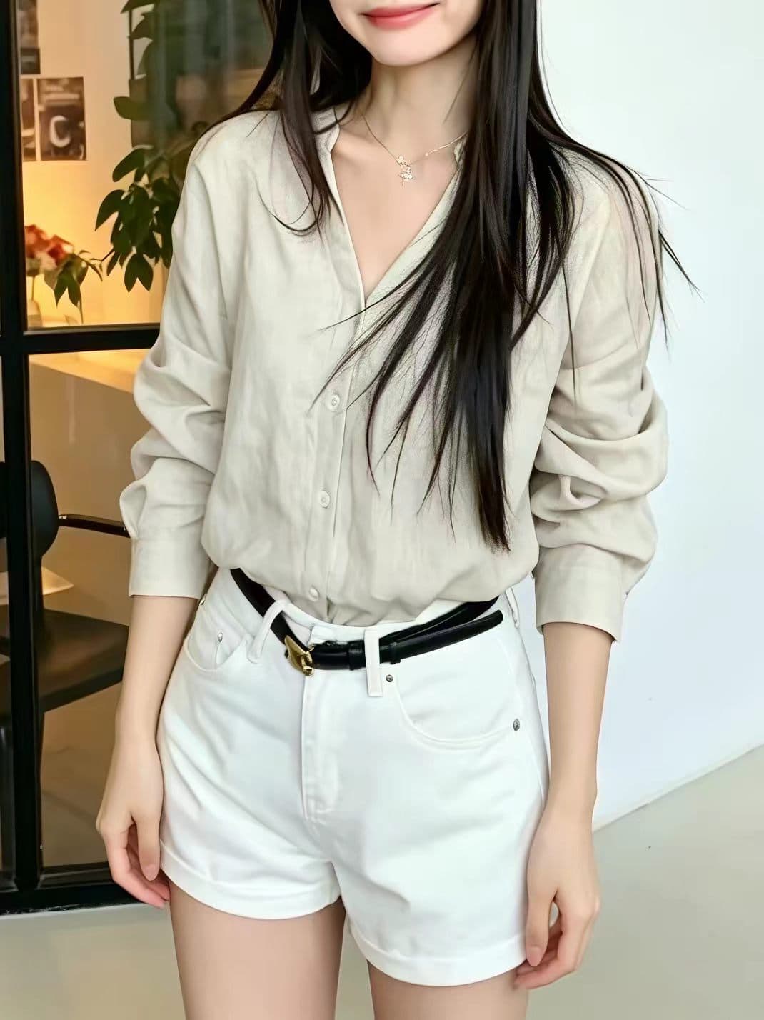 오래된 돈 바람 V넥 긴팔 여성 셔츠 2026 여름 얇은 스타일 루즈핏 느긋한 디자인 센스 파란색 셔츠 자외선 차단 재킷 상세 이미지 12