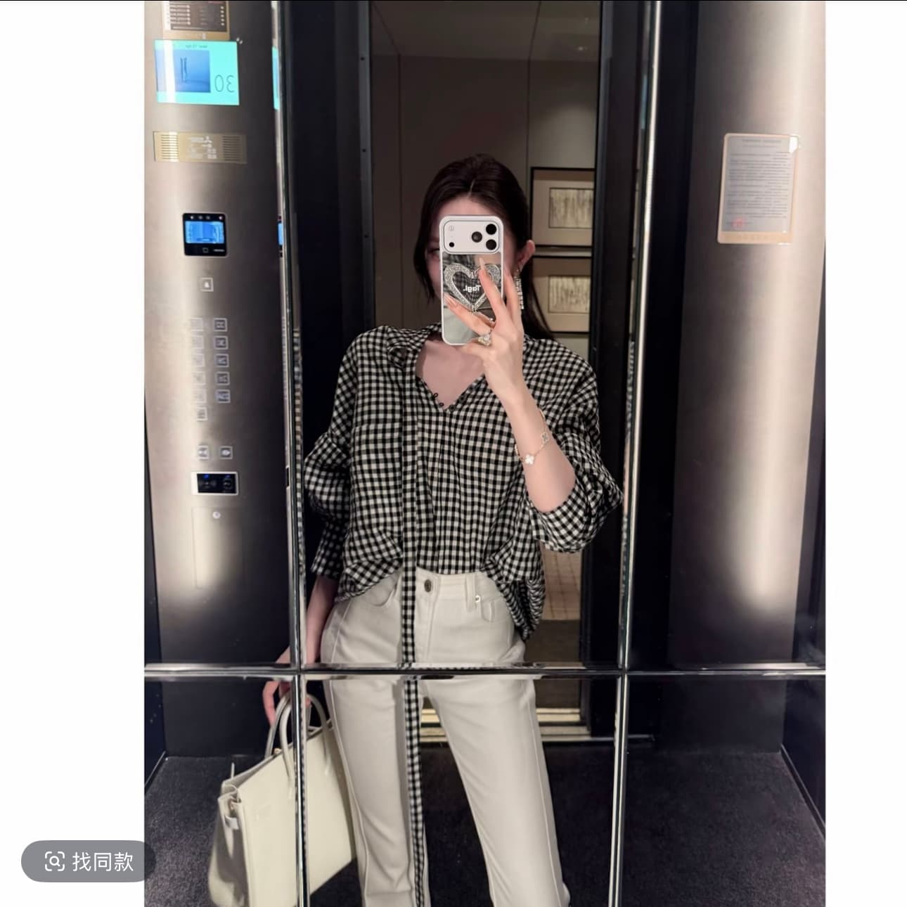 칭탄 구멍 유럽 니켈 조금 특별 ~ 중 리본 한 부서 분위기 센스 흑인과 백인 그리드 셔츠 이미지 2