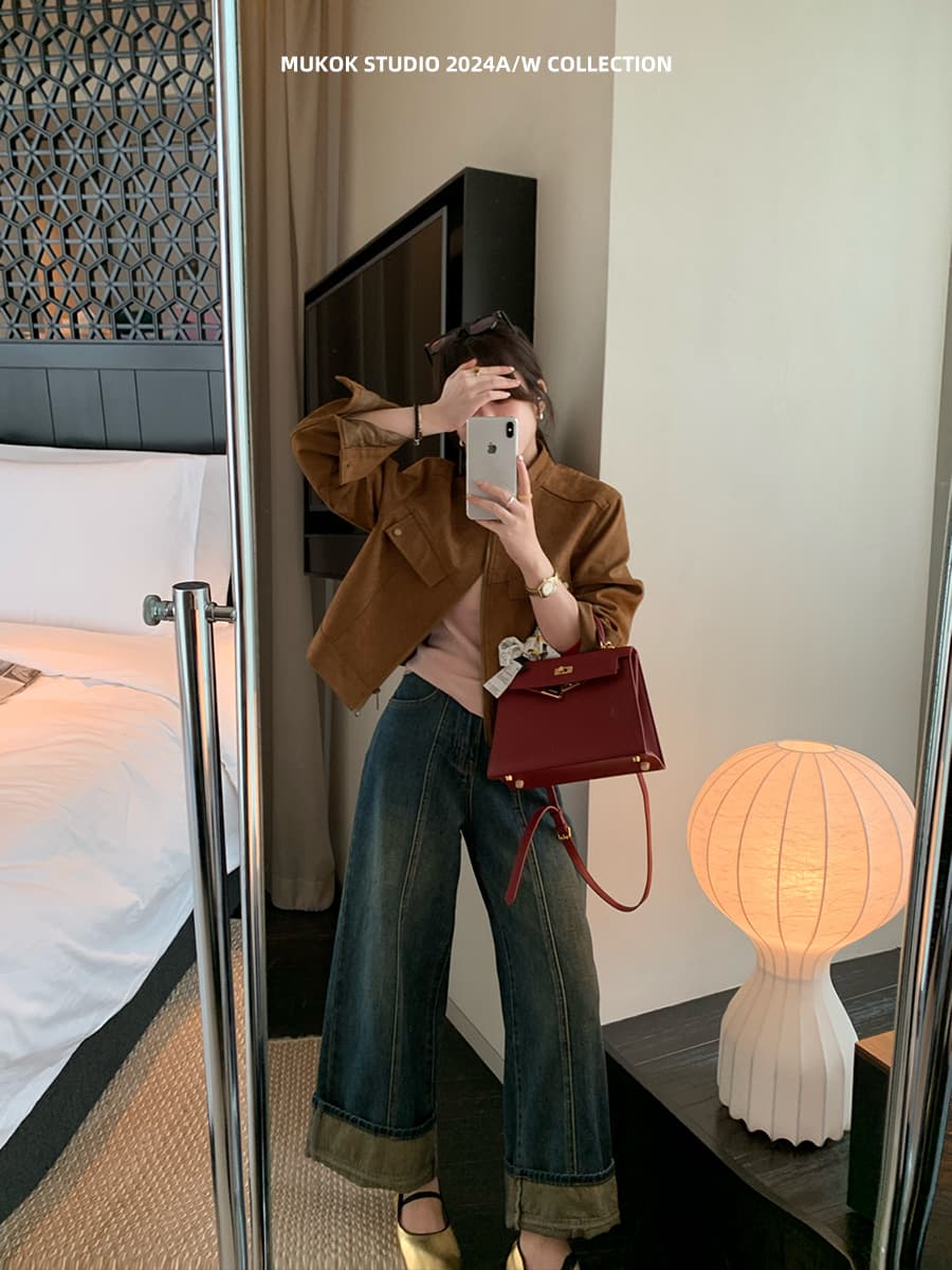 연기 팅 저녁 작은 키 사슴 캐시미어 여성 코트 가을 루즈핏 쇼트 스타일 재킷 맨위 상세 이미지 3