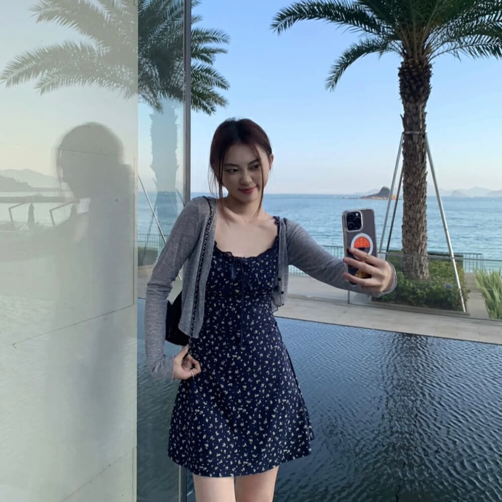 프랑스식 레이스업 해변가 휴가 슬립 드레스 마이크로 ~을 통해 프릴 자외선 차단 오픈 가디건 투피스 세트 세트 상세 이미지 5