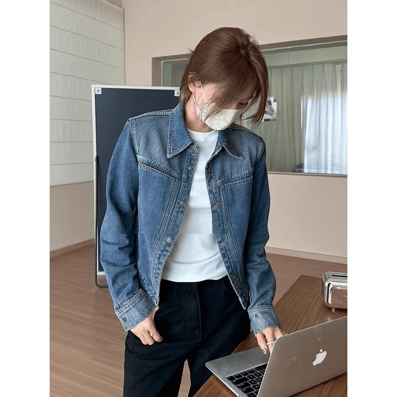 봄 자이언트 잘 생긴 파란색 데님 여성 코트 쇼트 스타일 올해 인기 ~ 중 폭발 재킷 고급 센스 맨위 이른 가을 이미지 5