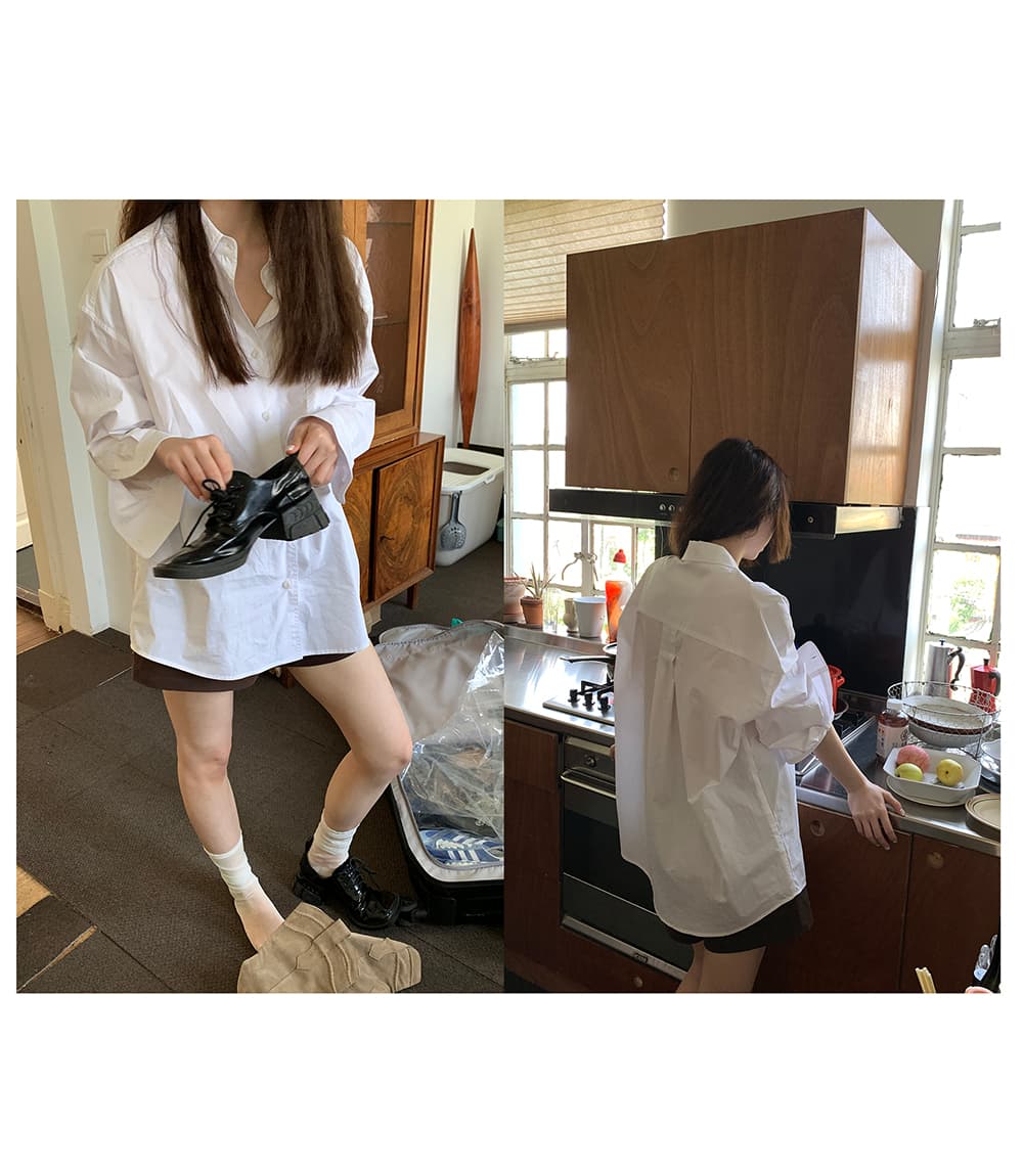 helloooeat 60 지점 빗질하다 가져 오기 실 익스트림 제인 순면 흰 셔츠 출퇴근 루즈핏 긴팔 품격 셔츠 상세 이미지 9