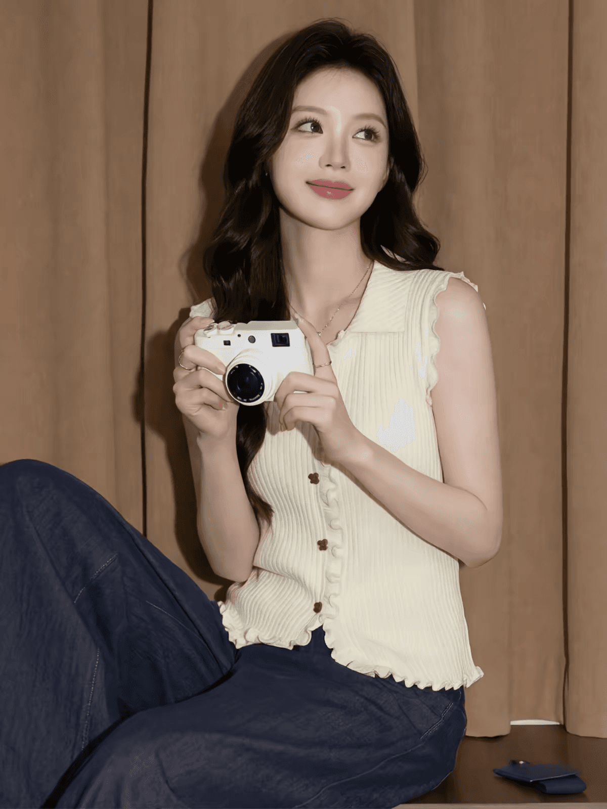 화이트 POLO 칼라 캐미솔 여름 고유 한 아름다운 자이언트 잘 생긴 고급 센스 외출용 해변가 민소매 작은 맨위 이미지 2