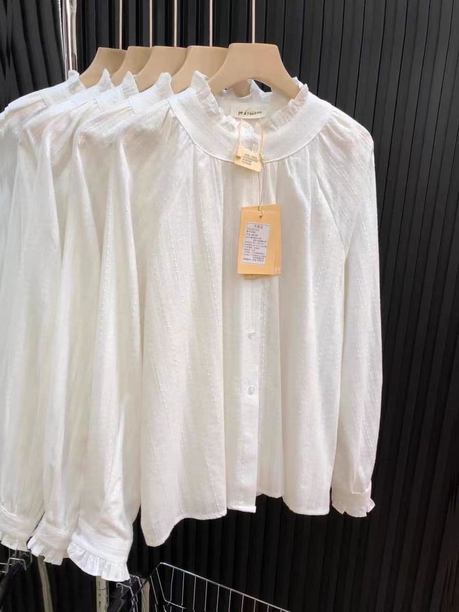 프랑스식 프릴 화이트 여성 셔츠 2025 가을 새로운 고급 센스 부드러운 바람 품격 Chic 긴팔 맨위 이미지 2