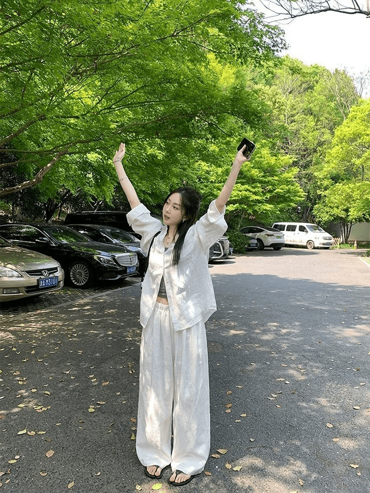 오래된 돈 바람 클래식 섹션 화이트 라미 긴팔 루즈핏 여성 셔츠 가을 새로운 고급 센스 얇은 스타일 자외선 차단 셔츠 이미지 3