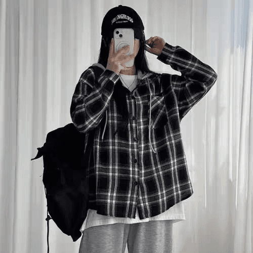 한국 chic 가을 새로운 프랑스식 레트로 체크무늬 후드 여성 셔츠 고급 센스 패션 다용도 한 첨부 된 의류 상세 이미지 5