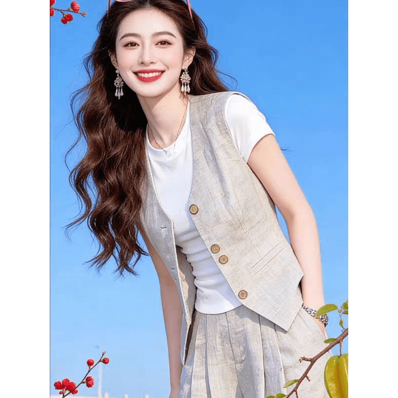익스트림 제인 바람 패션 세트 여성 2026 여름 새로운 고급 센스 베스트 인사이드 가져 가라. 티셔츠 넓은 다리 길이 바지 3종 세트 이미지 5