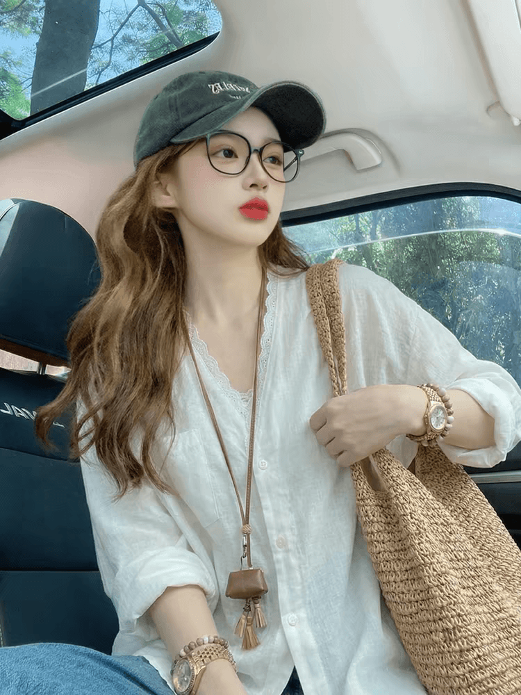 화이트 레이스 얇고 가벼운 자외선 차단 오픈 가디건 긴팔 여성 셔츠 가을 작은 대중 연령 감소 슬림해 보이는 고급 센스 맨위 재킷 이미지 3