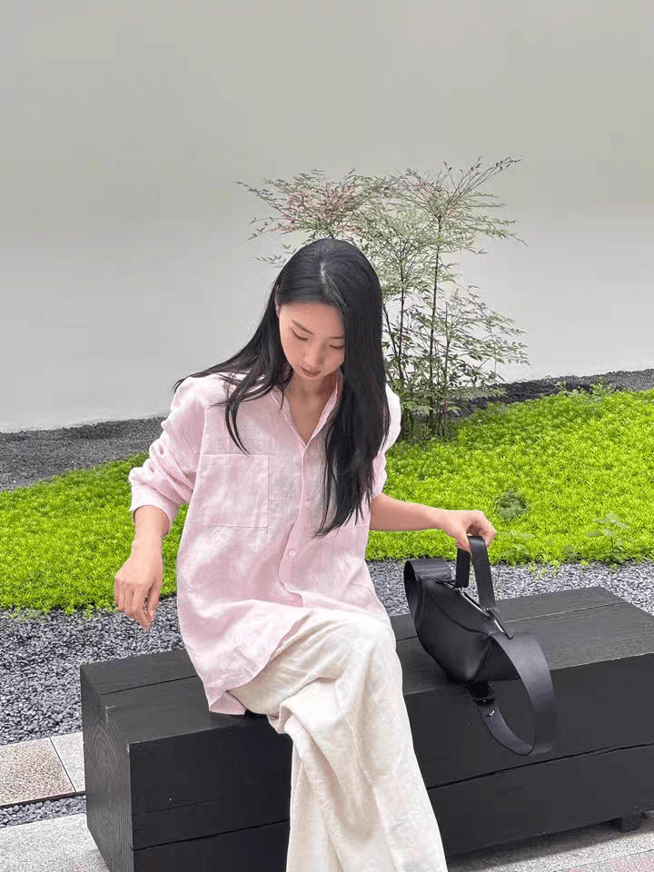 한국 스타일 고급 센스 빛 핑크색 아마 여성 셔츠 새로운 루즈핏 느긋한 바람 셔츠 캐주얼 재킷 셔츠 맨위 상세 이미지 6