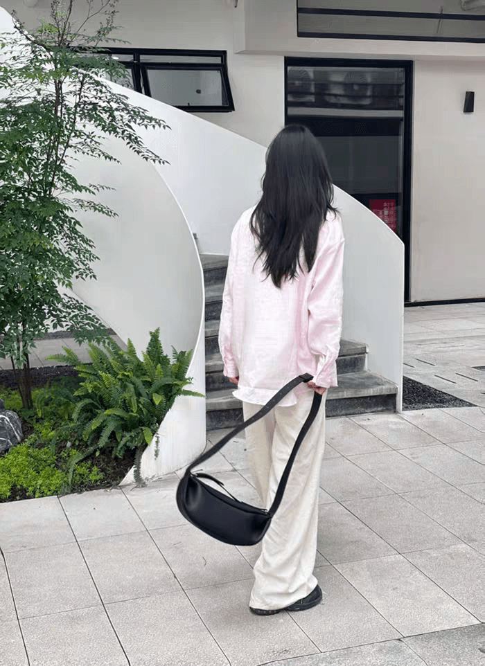 한국 스타일 고급 센스 빛 핑크색 아마 여성 셔츠 새로운 루즈핏 느긋한 바람 셔츠 캐주얼 재킷 셔츠 맨위 상세 이미지 7