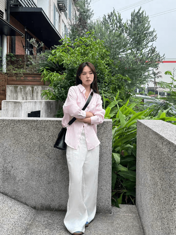 한국 스타일 고급 센스 빛 핑크색 아마 여성 셔츠 새로운 루즈핏 느긋한 바람 셔츠 캐주얼 재킷 셔츠 맨위 상세 이미지 8