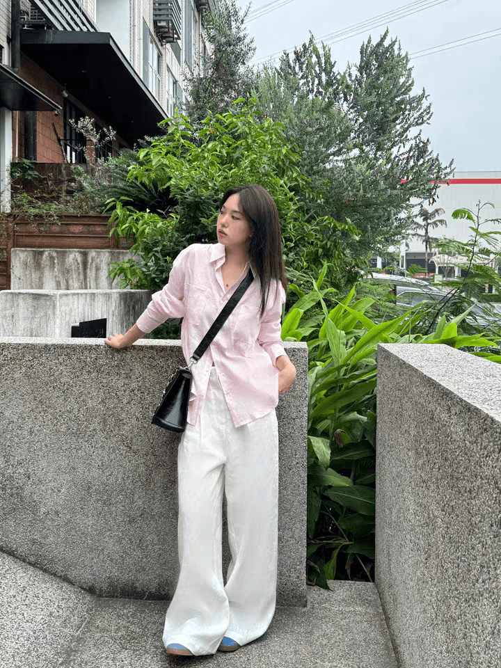 한국 스타일 고급 센스 빛 핑크색 아마 여성 셔츠 새로운 루즈핏 느긋한 바람 셔츠 캐주얼 재킷 셔츠 맨위 상세 이미지 9