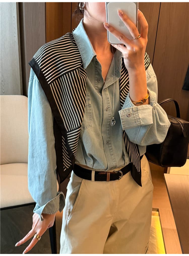 경기 숄 폴로 칼라 데님 여성 셔츠 유럽 역 2026 봄 드레스 새로운 유럽 상품 여성 의류 패션 외국 가스 작은 셔츠 트렌디 상세 이미지 11