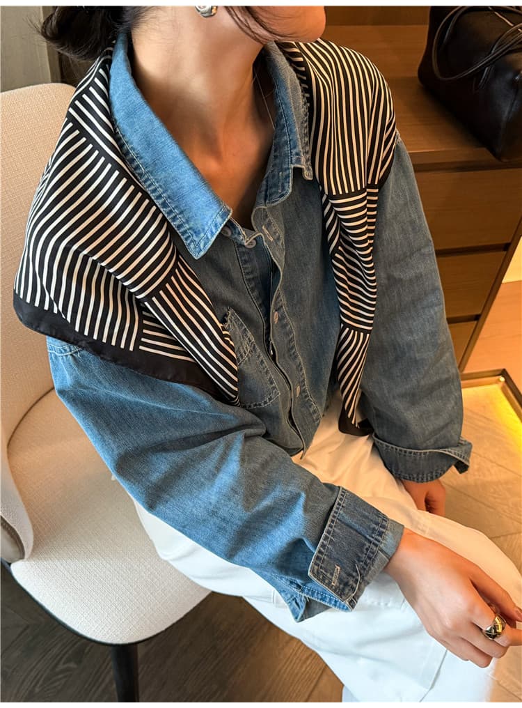 경기 숄 폴로 칼라 데님 여성 셔츠 유럽 역 2026 봄 드레스 새로운 유럽 상품 여성 의류 패션 외국 가스 작은 셔츠 트렌디 상세 이미지 13