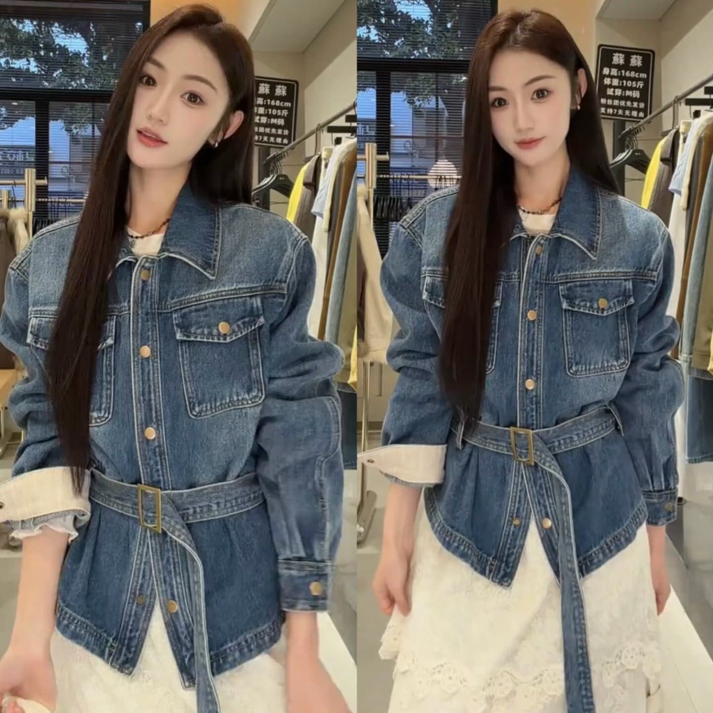 아메리칸 레트로 허리 수축 레이스업 데님 여성 코트 봄 새로운 디자인 센스 다용도 긍정적 인 어깨 쇼트 스타일 재킷 맨위 상세 이미지 2