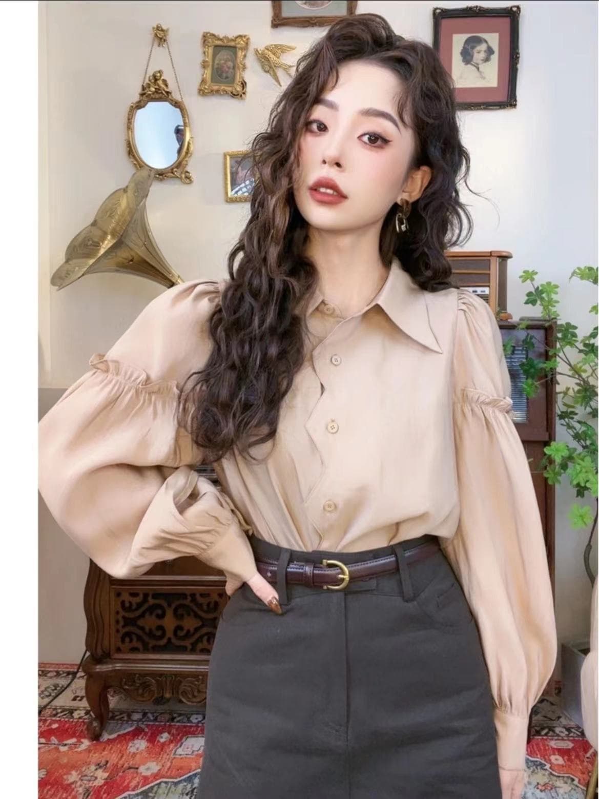 유럽 상품 이른 가을 2026 새로운 개성 액세스 제어 벌룬 소매 셔츠 다용도 여성 의류 고급 센스 패션 맨위 상세 이미지 5