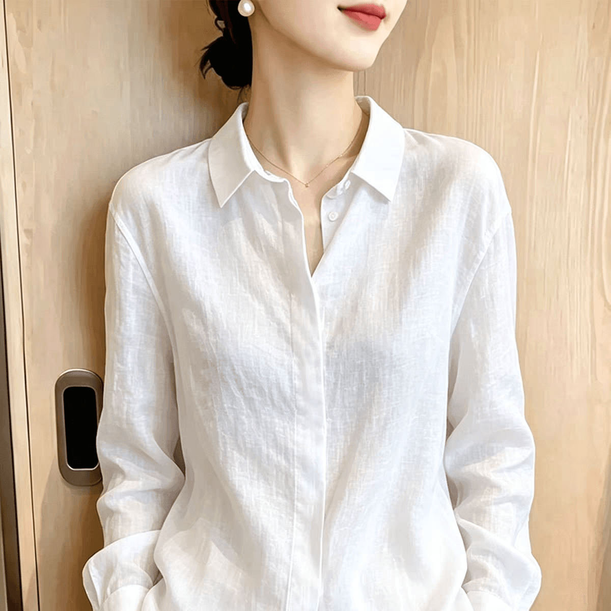 프랑스식 화이트 오래된 돈 바람 라미 셔츠 여성 긴 소매 가을 새로운 루즈핏 캐주얼 셔츠 외부 가져 가라. 면 린넨 맨위 상세 이미지 2