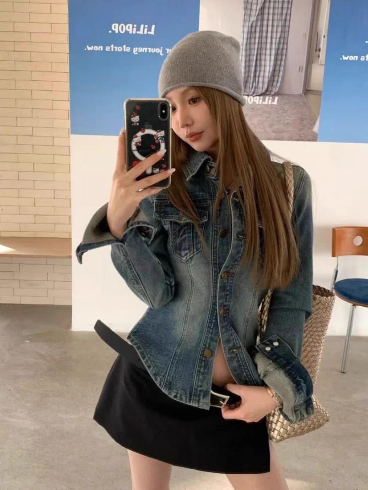 한국 스타일 레트로 긍정적 인 어깨 몸매 가꾸기 허리 수축 데님 셔츠 여성 코트 이른 가을 셔츠 디자인 센스 쇼트 스타일 재킷 맨위 이미지 2