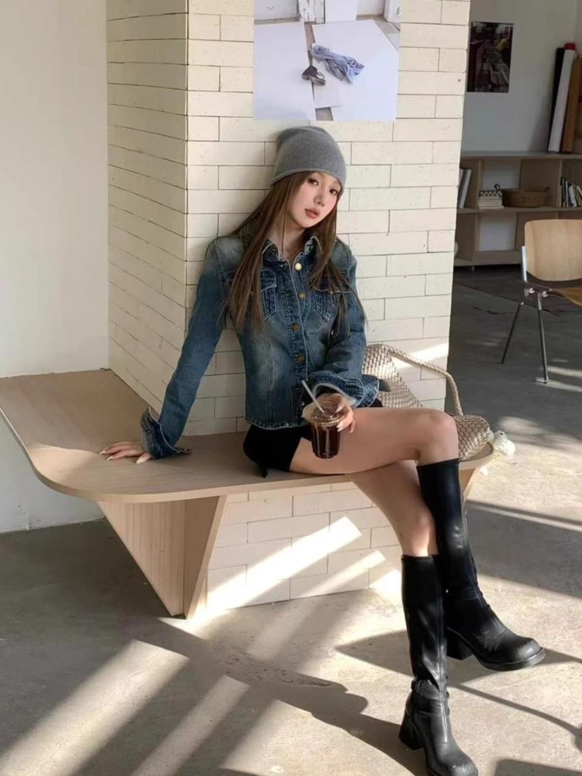 한국 스타일 레트로 긍정적 인 어깨 몸매 가꾸기 허리 수축 데님 셔츠 여성 코트 이른 가을 셔츠 디자인 센스 쇼트 스타일 재킷 맨위 상세 이미지 4